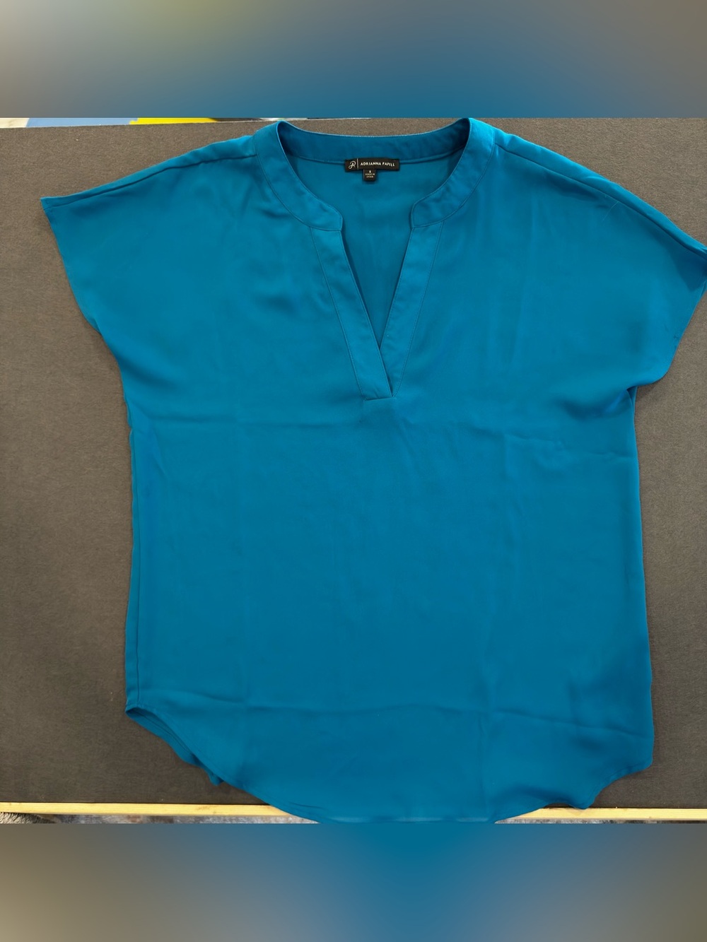Adrianna Papell Blue Teal Notch-Neck Blouse